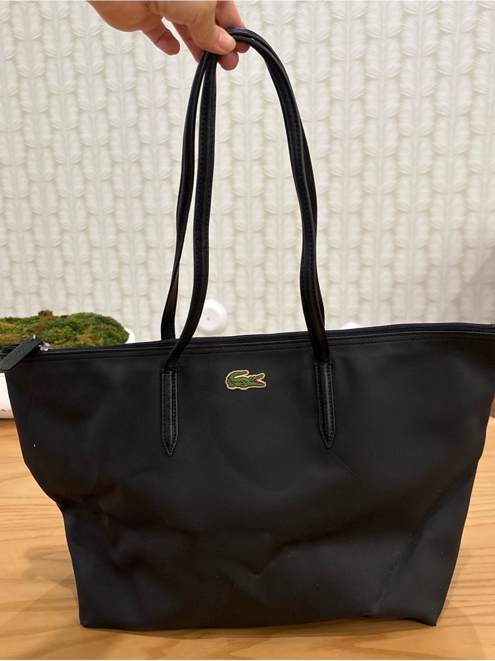 Lacoste Black Tote with Green Crocodile Patch